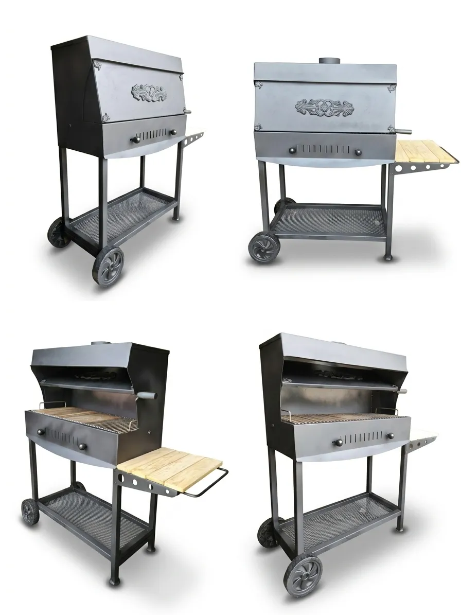 USTA GRILL 15MM KALIN SAC PROFESYONEL BAHCE MANGALI 75CM KAPAKLI BARBEKU TEKERLEKLI SEHPALI